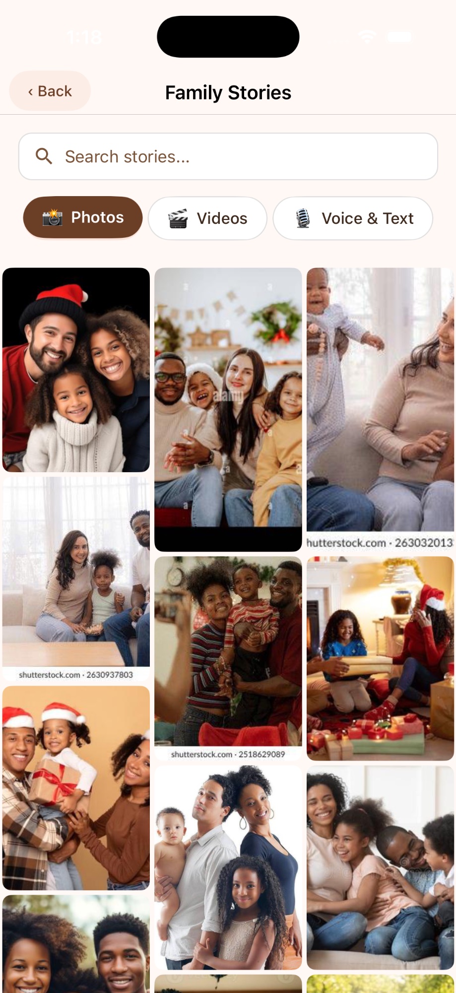 Family Stories screen